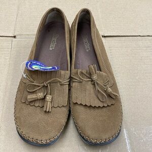 Dexter Moccasin Flats Shoes‎ Women's Size 12N Brown Leather Fringe Slip-Ons NWT